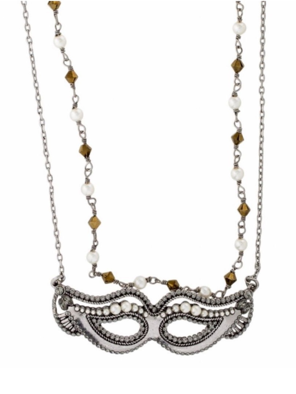 Marc Jacobs Silver Mask Pendant Necklace with Pearl Beads Y2K - Picture 2 of 6